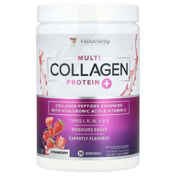 Multi Collagen Protein+, Strawberry, 9.8 oz (279 g) Vitauthority