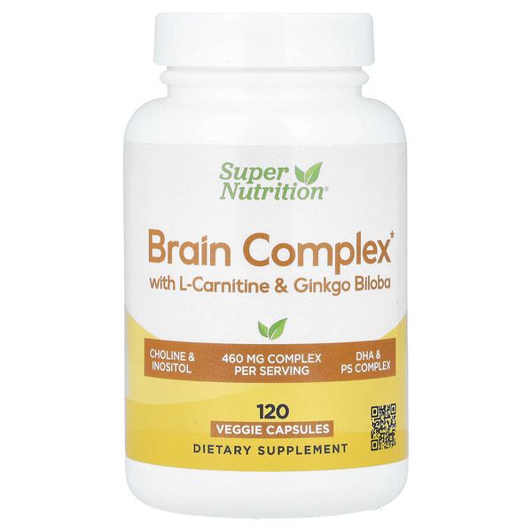 Brain Complex with L-Carnitine & Ginkgo Biloba, 120 Veggie Capsules (Капсулы на растительной основе) Super Nutrition