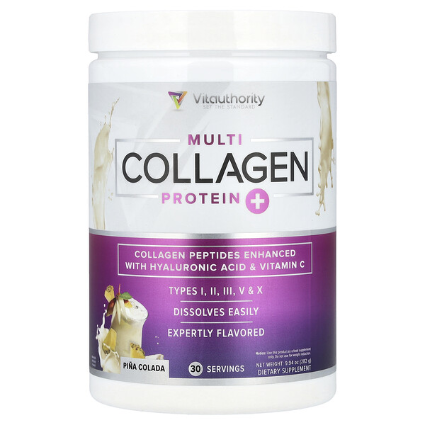 Multi Collagen Protein+, Pina Colada, 9.94 oz (Унции) (282 g) Vitauthority