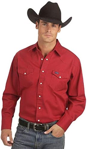 Wrangler Men's Big & Tall Western Work Shirt Firm Finish, Red X-Large Tall Wrangler