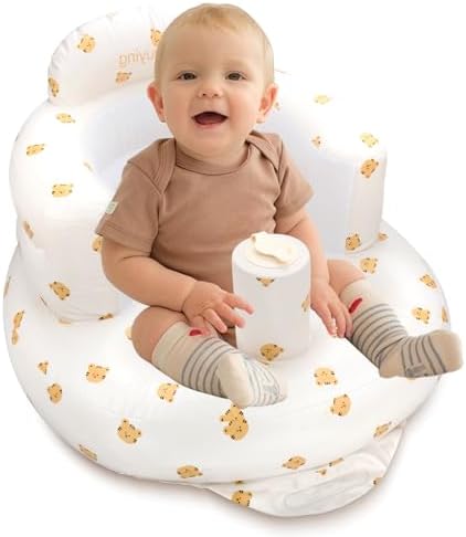 Inflatable Baby Seat for Babies 3 Months and Up, Inflatable Baby Chair Baby Floor Seats for Sitting Up, Blow up Baby Chair Built in Air Pump Support Chair (Tiger) TWQA