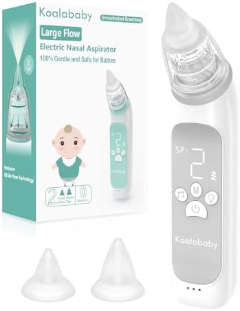 Large Flow Electric Nasal Aspirator for Baby, Safe Baby Nose Sucker, Nose Cleaner for Toddlers, 3 Suction Levels, Music & Light Soothing Function, Cloudy Gray Koalababy