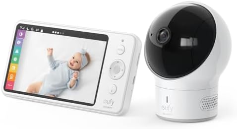 eufy Security Baby Monitor Spaceview E110 with Security Camera and 2-Way Audio, 720p HD Resolution, Night Vision, 5" Display, 110° Wide-Angle Lens Included, Lullaby Player, Sound Alert, Upgraded Eufy Security