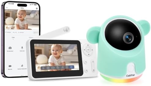 Baby Monitor with Camera and Audio, 1080P Baby Camera Monitor WiFi Smartphone App Control Night Vision 4.3” Screen 2-Way Talk Temperature & Humidity Sensor Lullabies Motion & Cry Detection iOS/Android GMK