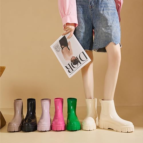 Gets Womens Rain Boots, Waterproof Platform Rubber Chelsea Rainboots, Comfortable Short Shoes Ankle Garden Boots for Outdoor Work Gets