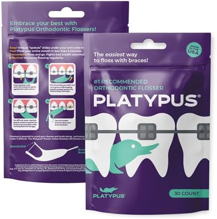 Platypus Orthodontic Flossers for Braces - Unique Structure Fits Under Arch Wire, Floss Entire Mouth in 2 Minutes, Increases Flossing Compliance, Will Not Damage Braces - 30 Count Bag (Pack of 1) Platypus