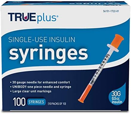 TRUEplus - Insulin Syringes 30g 0.5cc 5/16" (Pack of 100) TRUEplus