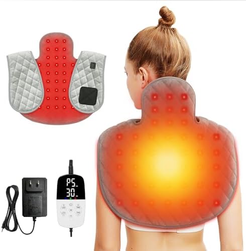 Red Light Therapy for Body, Shoulder Heating Pad, 660nm&850nm Wearable Near Infrared Red Light Heated Therapy Belt for Neck,Shoulder,Back,Body, Adjustable Temperature LED Remote Control FlaoAito