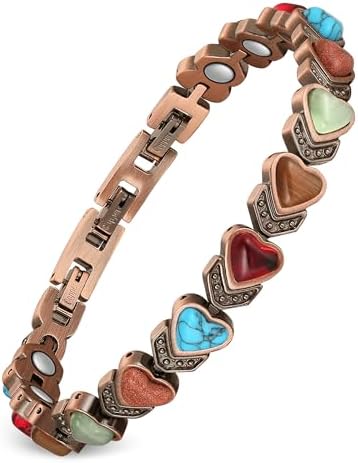 Feraco Copper Bracelet for Women-Pure Copper Magnetic Therapy Bracelets,Heart-Shaped Natural Turquoise Gem Magnetic Bracelets,Upgraded Version-3800 Gauss Effective Magnet-Bangle Gifts for Women Feraco