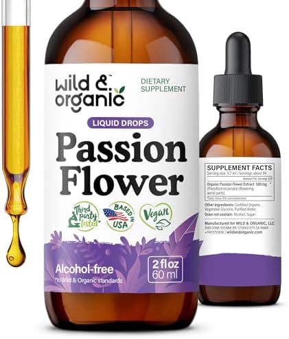 Wild & Organic Passionflower Tincture - Alcohol Free Passion Flower Drops (Капли) for Relaxation - Liquid (Жидкость) Passionflower Supplement - Zero Sugar, Vegan - 2 fl oz (Жидкие унции) Wild & Organic