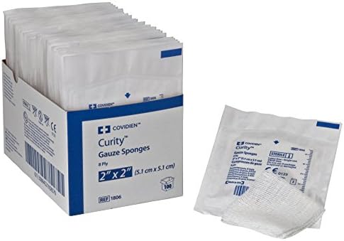 Covidien 1806 Curity Gauze Sponge, Sterile 2's in Peel-Back Package, 2" x 2", 8-ply (Pack of 100) COVIDIEN