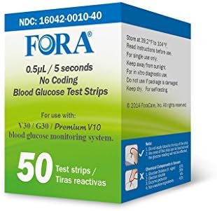 FORA V30 G30 Premium V10 Blood Glucose Test Strips - 50count, Precise Blood Sugar Measurement for Diabetes and Your Diabetic Diet FORA