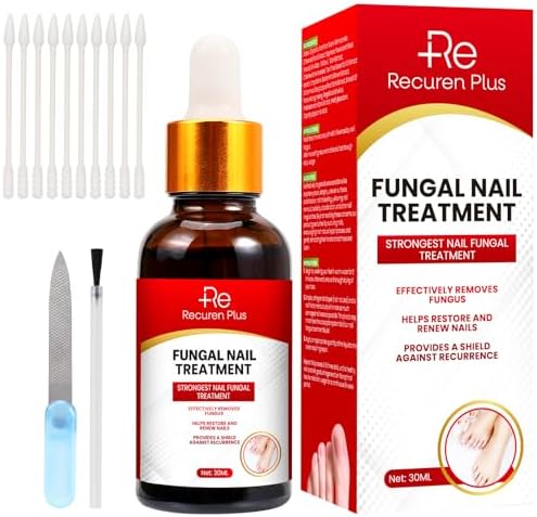 Extra Strength Toenail Fungus Treatment: Nail Repair for Damaged Cracked Discolored Nails - Tea Tree Formula for Fast Fungus Removal & Growth Strengthener 30ML Recuren Plus