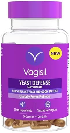 Vagisil Yeast Defense Supplements, Helps Balance Yeast and Good Bacteria, Clinically-Proven Probiotics, Clean Ingredients, Promotes A Healthy Vaginal Microbiome, Just 1 Capsule Daily, 30 Capsules Vagisil