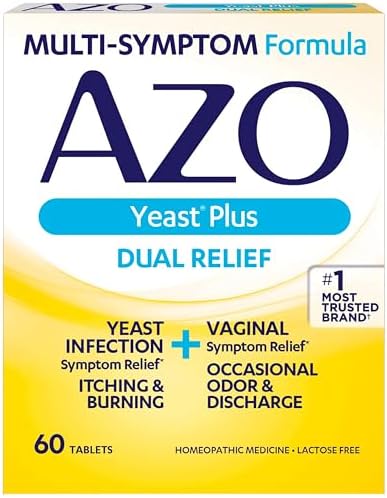 AZO Yeast Plus Dual Relief Tablets (Таблетки), , FSA/HSA Eligible, Yeast Infection and Vaginal Symptom Relief, Relieves Itching & Burning, 60 Count Azo