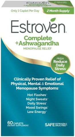 Estroven Complete + Ashwagandha Multi-Symptom Menopause Supplement for Women - 60 Ct. - Clinically Proven Ingredients Provide Menopause Relief & Night Sweats + Hot Flash Relief* - Drug-Free & Non-GMO Estroven