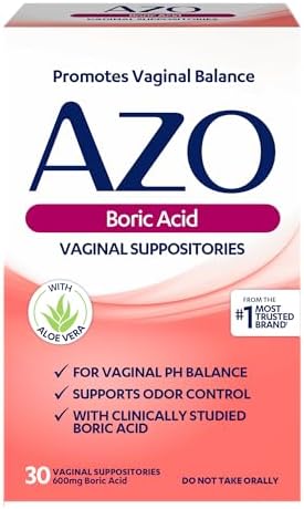 AZO Boric Acid Vaginal Suppositories, Helps Support Odor Control and Balance Vaginal PH with Clinically Studied Boric Acid, Non-GMO, 30 Count Azo