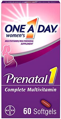 One A Day Women's Prenatal 1 Multivitamin Including Vitamin A, Vitamin C, Vitamin D, B6, B12, Iron, Omega-3 DHA & more, Tablet,Softgels (Мягкие капсулы), 60 Count - Supplement for Before, During, & Post Pregnancy One A Day