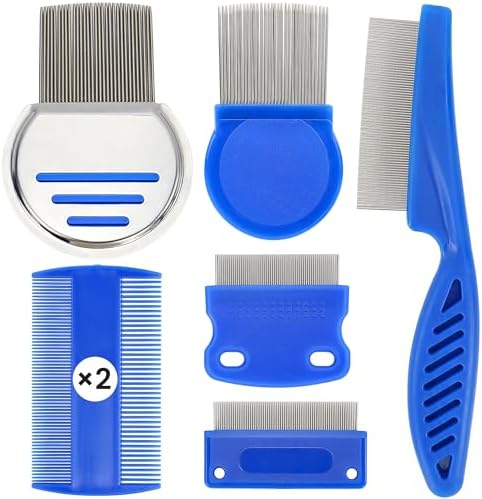 Lice Removal Comb Kit 7 Pcs, Flea and Tick Comb Lice Treatment, Stainless Steel Thread Dandruff Comb, Nit Combs for Thick Hair, Kids, Adults & Pets SidMing