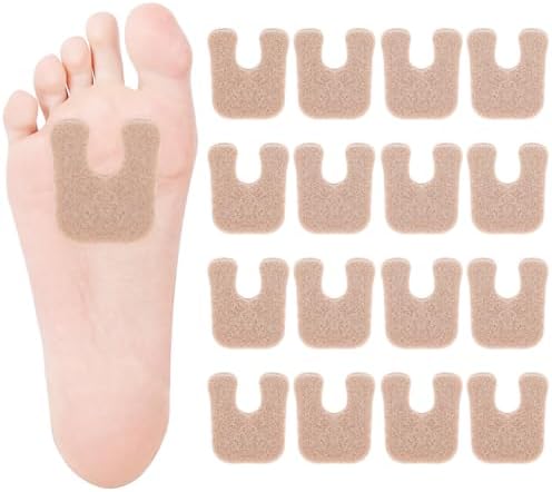 16Pcs U-Shaped Felt Callus Pads, Forefoot Foot Pads Horseshoe Pads for Feet, Pain Relief Foot Cushion to Protect Calluses from Rubbing on Shoes, Adhesive Callus Cushions for Men and Women, Beige Abeillo