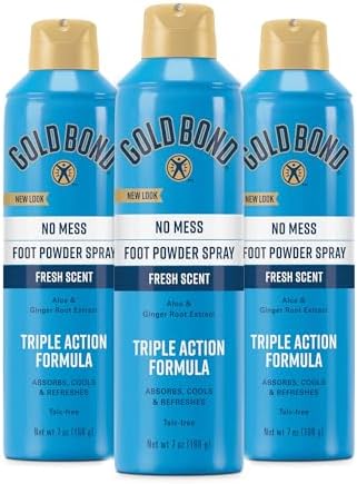 Gold Bond No Mess Talc-Free Foot Powder Spray, 7 oz., Fresh Scent, With a Triple Action Formula (Pack of 3) Gold Bond