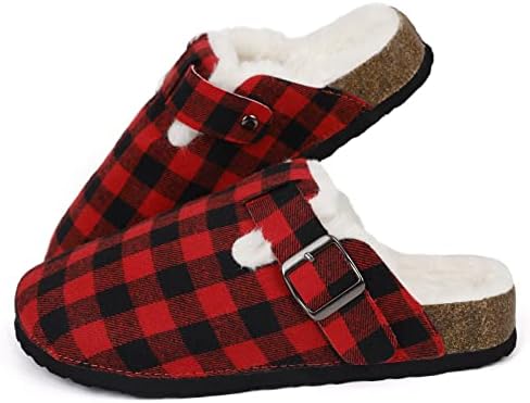 MAIITRIP Women's Wide Orthotics Cork Clogs Slippers with Arch Support for Plantar Fasciitis,Fur Lined Orthopedic Indoor/Oudoor House Shoes with Adjustable Buckle for Flat Feet MAIITRIP