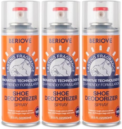 Shoe Deodorizer Spray for Smell: Shoe Spray Deodorizer for All Footwear - Shoe Deodorizer for Work Kids Running Gym Sports - 260 ML (3 Pack) BERIOVE