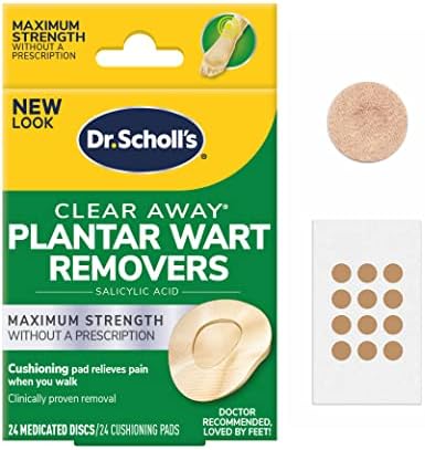 Dr. Scholl's Clear Away Plantar WART Remover // 24 Discs/24 Cushions, Clinically Proven, Maximum Strength Without a Prescription, Cushioning Pad Relieves Pain, 24 Treatments Dr. Scholl's