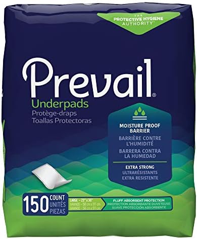 Prevail Incontinence Underpads, Unisex Disposable Underpads for Men & Women, Fluff Absorbent, 23" X 36", 150 Count (6 Packs of 25) Prevail