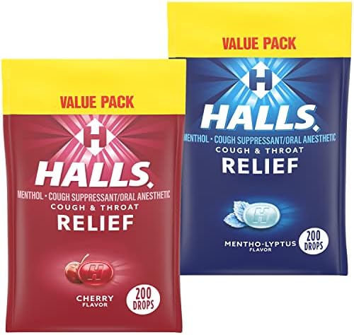 HALLS Relief Variety Pack, Cherry and Mentho-Lyptus Cough Drops (Капли), 2 Value Packs of 200 Drops (400 Drops Total) Halls