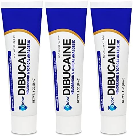 (3 Pack) Globe Dibucaine 1% Hemorrhoid Treatment Ointment (Мазь) - 1 Oz Rapid Numbing Relief, Hemorrhoid Treatment from Itch and Burn Globe