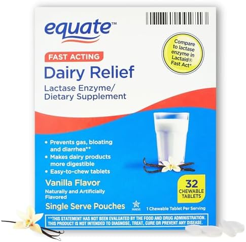 Dairy Pills for Lactose Intolerance - Equate Fast Acting Relief Vanilla Flavor, 32 chewable Tablets (Таблетки), Lactaid Chewables (Жевательные таблетки), Lactase Enzyme (Pack of 1) FUSION SHOP STORE Smart choices, meaningful life!