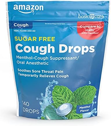 Amazon Basic Care Sugar Free Menthol Cough Drops (Капли), 140 count (Previously SoundHealth) Amazon Basic Care