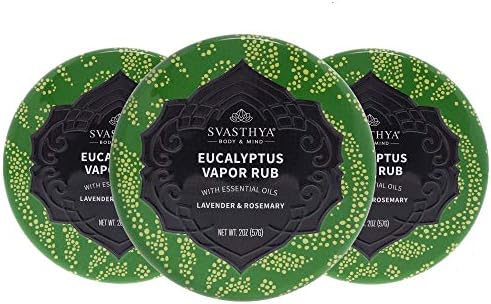 SVASTHYA BODY & MIND Eucalyptus Vapor Rub - Opens Nasal Passages& Moisturizes The Skin, Cough, Stuffy Nose & Congestion Relief, Olive Oil, Beeswax, Lavender, Rosemary -2oz (3-Pack) Svasthya Body & Mind