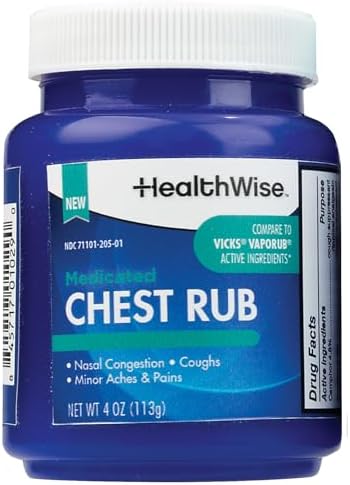 HealthWise Medicated Chest Rub | Cough suppressant | Relieves Nasal Congestion | Relieves Minor Aches and Pains | 4 oz (Унции). HealthWise