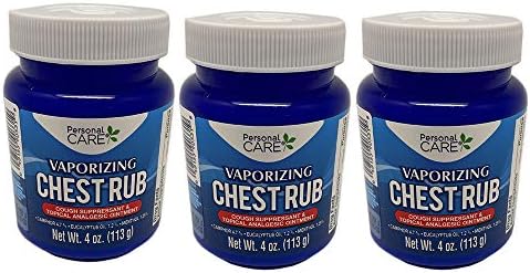 Personal Care Vaporizing Chest Rub. Topical Analgesic. Relief for the Common Cold. Aches, Pain and Cough Suppressant. 4 Oz / 113 g. Pack of 3 Personal Care Prod