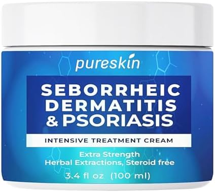 Seborrheic Dermatitis Cream Ketoconazole: Psoriasis Eczema Treatment for Skin Scalp - Natural Relief for Flaking Irritated Skin 3.4 Oz PURESKIN