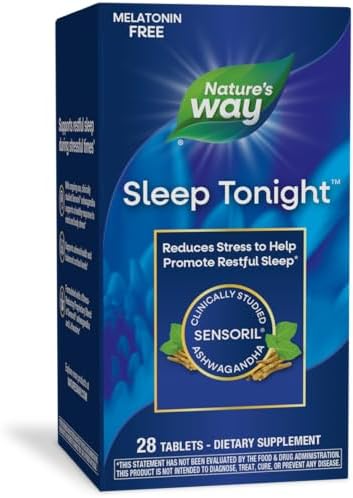 Nature's Way Sleep Tonight, Stress-Reducing Formula to Promote Restful Sleep*, With Ashwagandha and L-Theanine, Melatonin free, Vegan, 28 Tablets (Таблетки) (Packaging May Vary) Nature's Way