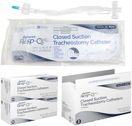 Dynarex Trach Suction Catheter - Closed Suction Tracheal Professional Medical Catheters for Ventilator-Dependent Patients - Tracheostomy Supplies for The Respiratory Tract - T-Piece - 12FR - 20 Count Dynarex