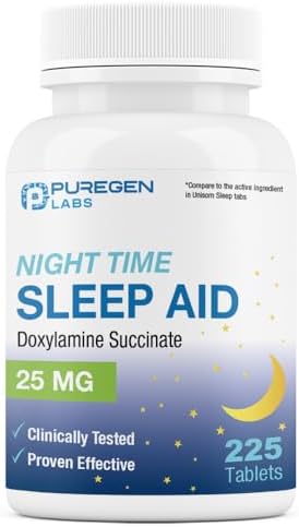 Puregen Labs Doxylamine Succinate 25mg | Nighttime Sleep Aid | Safe & Effective | Non-Habit Forming Sleep Aid | Made in USA | 225 Tablets P Puregen Labs