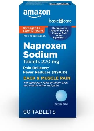 Amazon Basic Care Back and Muscle Pain, Naproxen Sodium Tablets (Таблетки) 220 mg, Pain Reliever and Fever Reducer, For Backache, Muscular Aches, Minor Arthritis Pain, Headache and More, 90 Count Amazon Basic Care