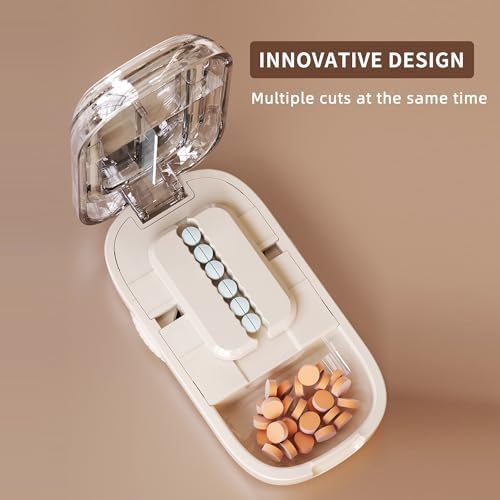 Pill Cutter for Multiple Pills, Adjustable Pill Splitter, Pill Cutter Splitter for Small and Tiny Pills,Pill Cutters for Small or Large Pills with Accurate Pill Alignment (Beige) Kocomio