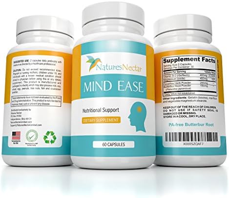 Migraine Relief Supplement - PA Free Butterbur Root, Riboflavin, Magnesium and Feverfew Capsules (Капсулы)- Mind Ease's unique blend of Original Migraine Supplement Provides Prevention from Migraines - 60 Count Nature's Nectar