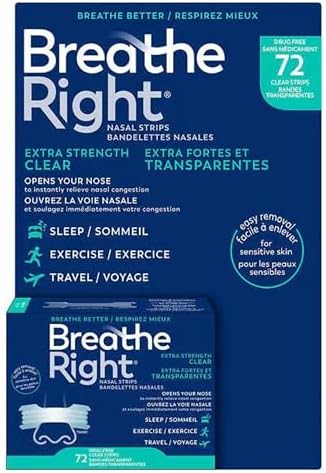 Breathe Right Nasal Strips, Extra Clear for Sensitive Skin, 72 Clear Strips Breathe Right