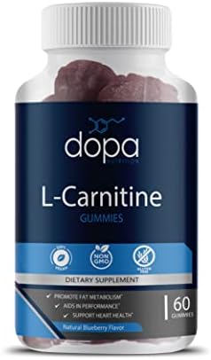 500mg L-Carnitine Gummies (Жевательные конфеты) | L Carnitine Tartrate Pre Workout Supplement for Women and Men | Non-GMO, Vegan, Gluten-Free | Natural Blueberry Flavored Gummies… (60 Count) Dopa Nutrition