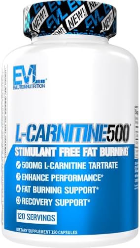 EVL L-Carnitine Supplement for Weight Loss Support - L carnitine 500mg Diet Pills For Weight Loss Lean Muscle Growth and Fat Burning Support with Stimulant Free L Carnitine L Tartrate - 120 Servings (Порции) Evlution