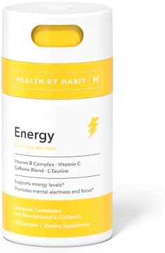 Health by Habit Energy Supplement (60 Capsules (Капсулы)) - Natual Caffeine Blend, Vitamins B & C, Supports Energy Levels, Promotes Mental Alertness and Focus, Vegan, Non-GMO, Sugar Free (1 Pack) H' Habit