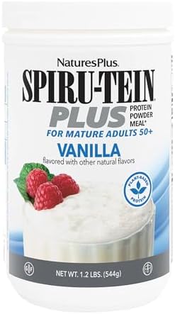 NaturesPlus SPIRU-TEIN Plus Shake for Mature Adults - Vanilla - 1.2 lbs, Protein Powder (Порошок) - Plant Based Meal Replacement, Vitamins & Minerals for Energy - Vegetarian, Gluten-Free - 16 Servings (Порции) Natures Plus