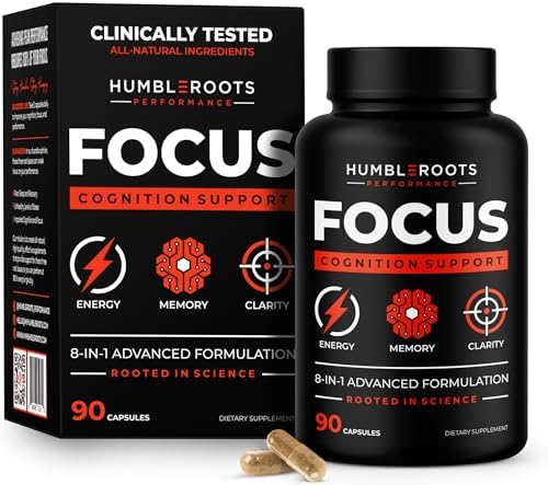 8-IN-1 All-Natural Nootropic Supplement for Energy, Focus, & Memory Support | Organic Lion's Mane & Rhodiola | Cognizin Citicoline & CognatiQ | Caffeine & L-Theanine | Huperzine-A & Vitamin B12 HUMBLEROOTS PERFORMANCE