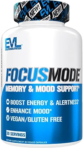 Evlution Mental Energy and Focus Supplement for Adults - Nootropics Brain Support Supplement with Caffeine L Theanine Alpha GPC and Huperzine A Nutrition Focus Pills for Sustained Peak Performance Evlution